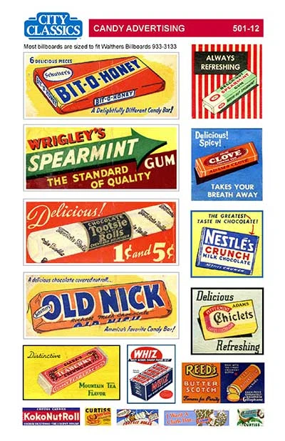 City Classics 501-12 HO Scale Candy Advertising Signs #1 1 City Classics 501-12 HO Scale Candy Advertising Signs #1