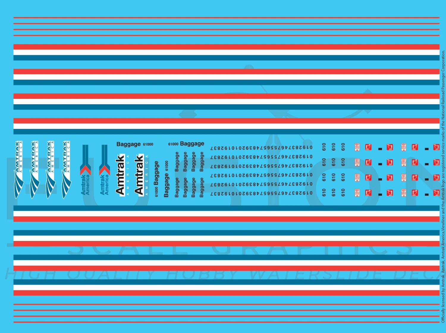 Fusion Scale Graphics AMTK3030-87 HO Scale Amtrak Phase III Viewliner Baggage Car Decal Set 1 Fusion Scale Graphics AMTK3030-87 HO Scale Amtrak Phase III Viewliner Baggage Car Decal Set