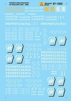 Microscale 87-1202 HO Scale Pennsylvania Railroad 40' Boxcars (1956-1960) Decals