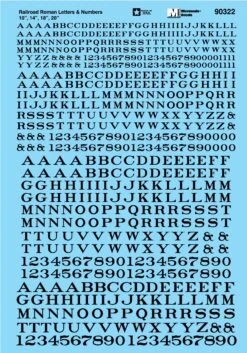 Microscale Decals 90322 Black Letters And Numbers Railroad Roman