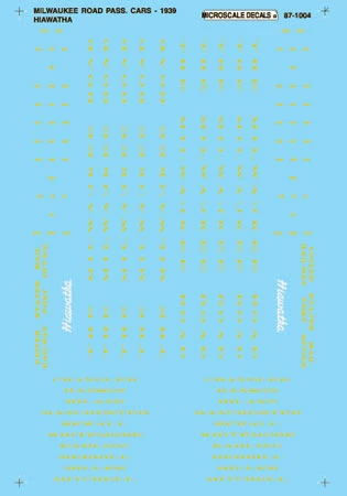 Microscale Decals 87-1004 HO Scale Milwaukee Road MILW 1939 Hiawatha Passenger Cars 1 Microscale Decals 87-1004 HO Scale Milwaukee Road MILW 1939 Hiawatha Passenger Cars