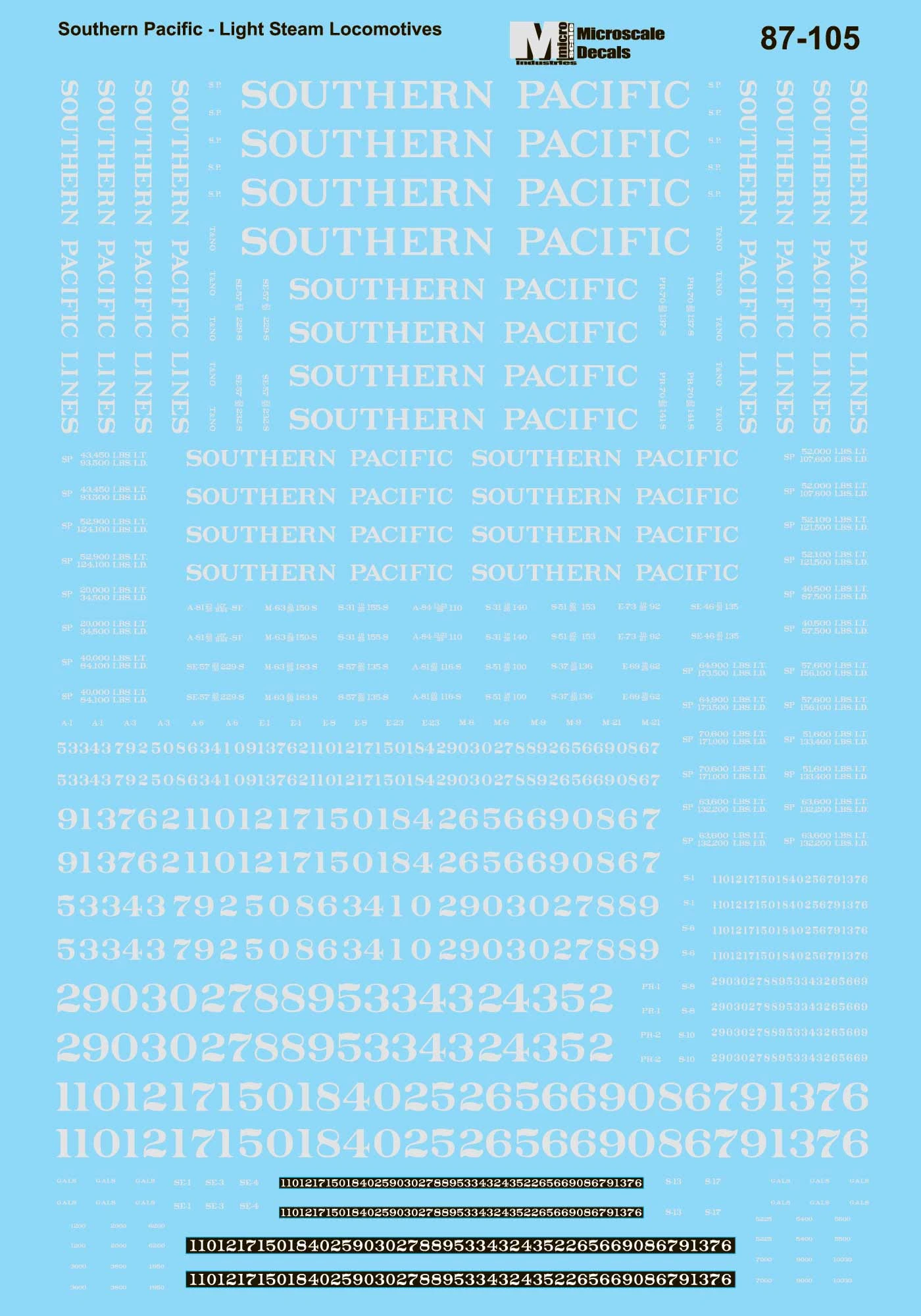 Microscale Decals 87-105 HO Scale Southern Pacific Light Steam Locomotives 1 Microscale Decals 87-105 HO Scale Southern Pacific Light Steam Locomotives