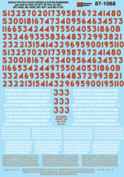 Microscale Decals 87-1068 HO Scale Union Pacific UP Diesels Extra Number Set