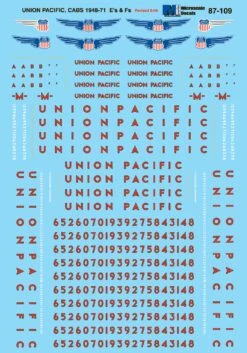 Microscale Decals 87-109 HO Scale Union Pacific UP E And F Unit Diesels (1946+)