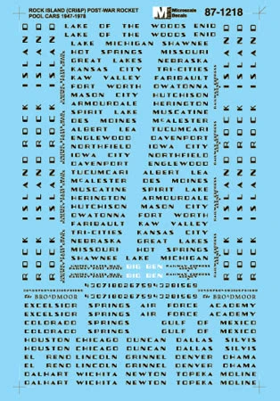 Microscale Decals 87-1218 HO Scale Rock Island RI Streamlined Passenger Cars (Rocket Post War) 1 Microscale Decals 87-1218 HO Scale Rock Island RI Streamlined Passenger Cars (Rocket Post War)