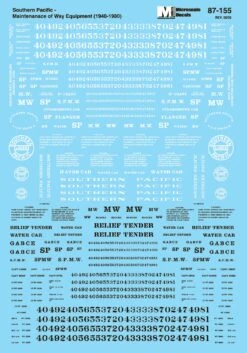 Microscale Decals 87-155 HO Scale Southern Pacific SP Maintenance Of Way Equipment