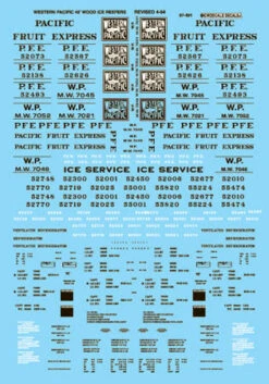 Microscale Decals 87-491 HO Scale Pacific Fruit Express & Western Pacific Reefers 1924+