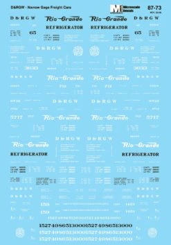 Microscale Decals 87-73 HOn3 Scale Narrow Gauge Rio Grande Freight Cars 1930+