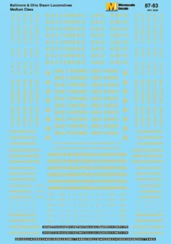 Microscale Decals 87-83 HO Scale Baltimore & Ohio B&O Steam Locomotives (1923-1960)