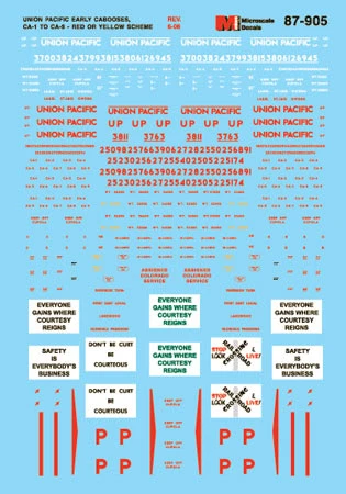 Microscale Decals 87-905 HO Scale Union Pacific CA-1 CA-9 Cabooses (1941-1977) 1 Microscale Decals 87-905 HO Scale Union Pacific CA-1 CA-9 Cabooses (1941-1977)