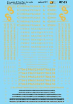 Microscale Decals 87-95 HO Scale Chesapeake & Ohio & Pere Marquette Steam Locomotives