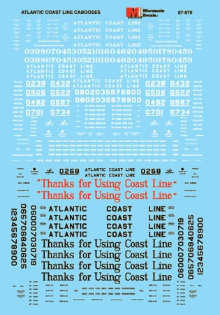 Microscale Decals 87-976 HO Scale Atlantic Coast Line ACL Cabooses (1930-1967) 1 Microscale Decals 87-976 HO Scale Atlantic Coast Line ACL Cabooses (1930-1967)