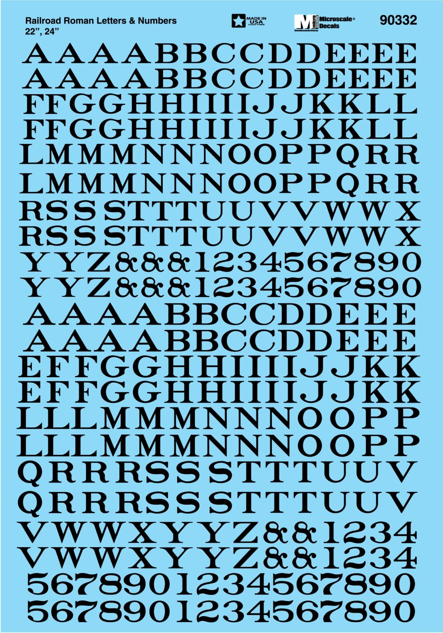 Microscale Decals 90332 Black 22" & 24" Letters And Numbers Railroad Roman 1 Microscale Decals 90332 Black 22" & 24" Letters And Numbers Railroad Roman