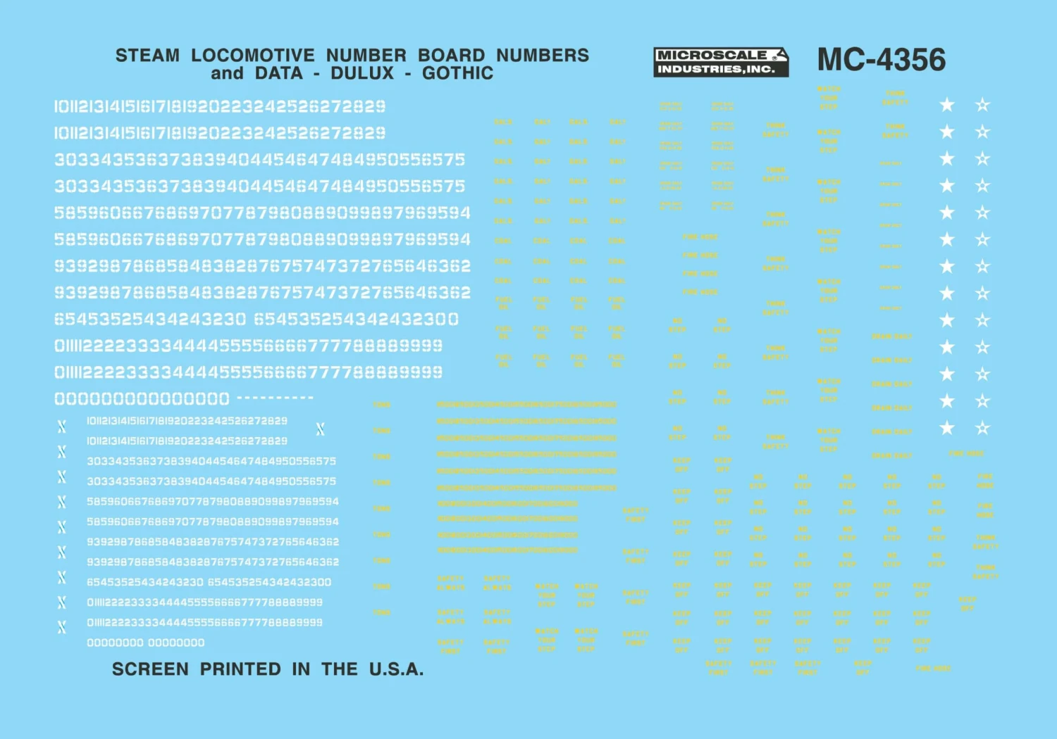 Microscale Decals MC-4356 HO Scale Steam Locomotive Data And Number Boards Gothic Dulux 1 Microscale Decals MC-4356 HO Scale Steam Locomotive Data And Number Boards Gothic Dulux